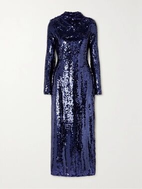 Self-Portrait | Blue Sequin Midi Dress, 0